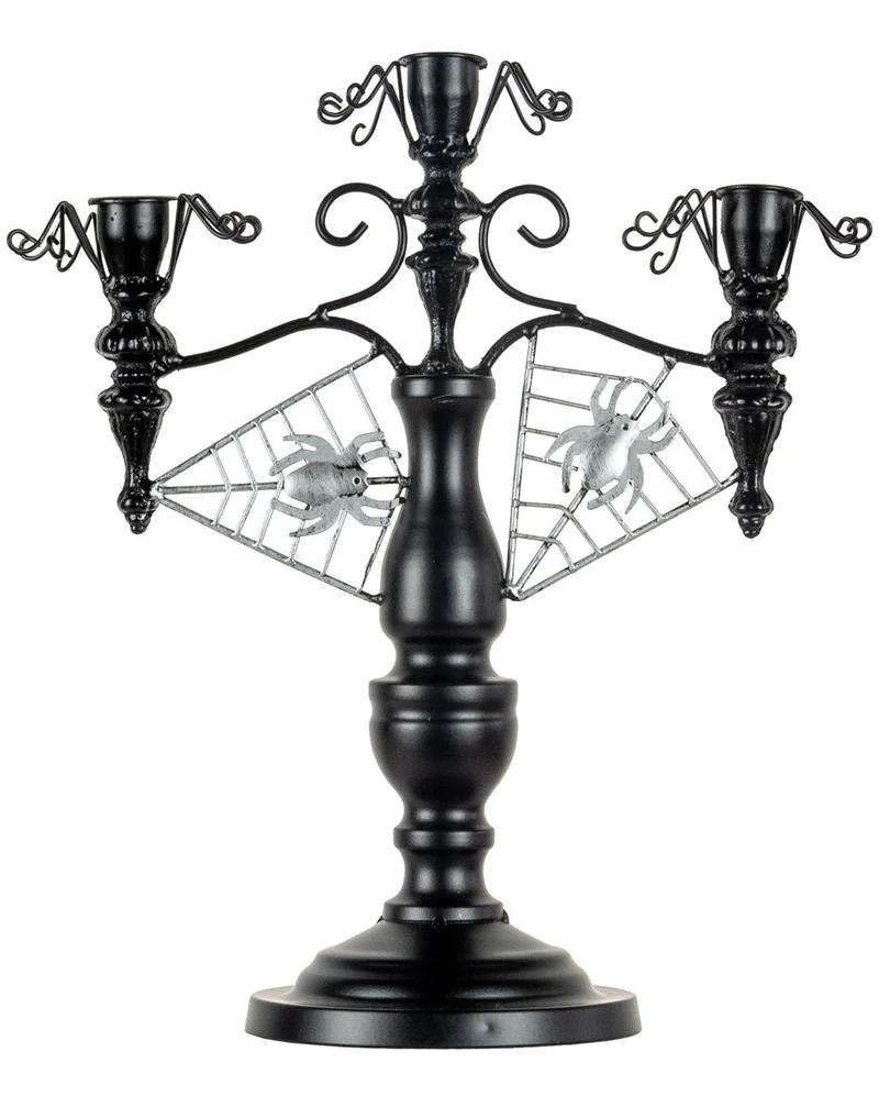 Schwarzer 2-armiger Halloween Kerzenständer mit Spinnennetz 32cm