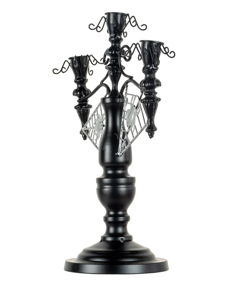 Schwarzer 2-armiger Halloween Kerzenständer mit Spinnennetz 32cm
