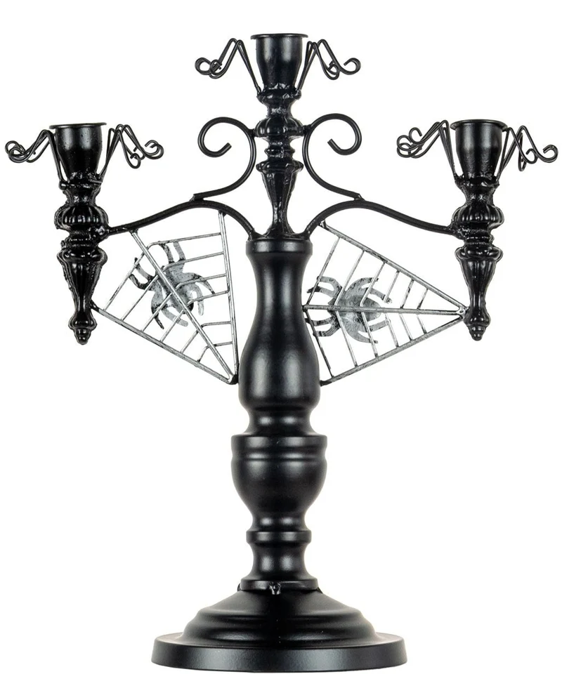 Schwarzer 2-armiger Halloween Kerzenständer mit Spinnennetz 32cm
