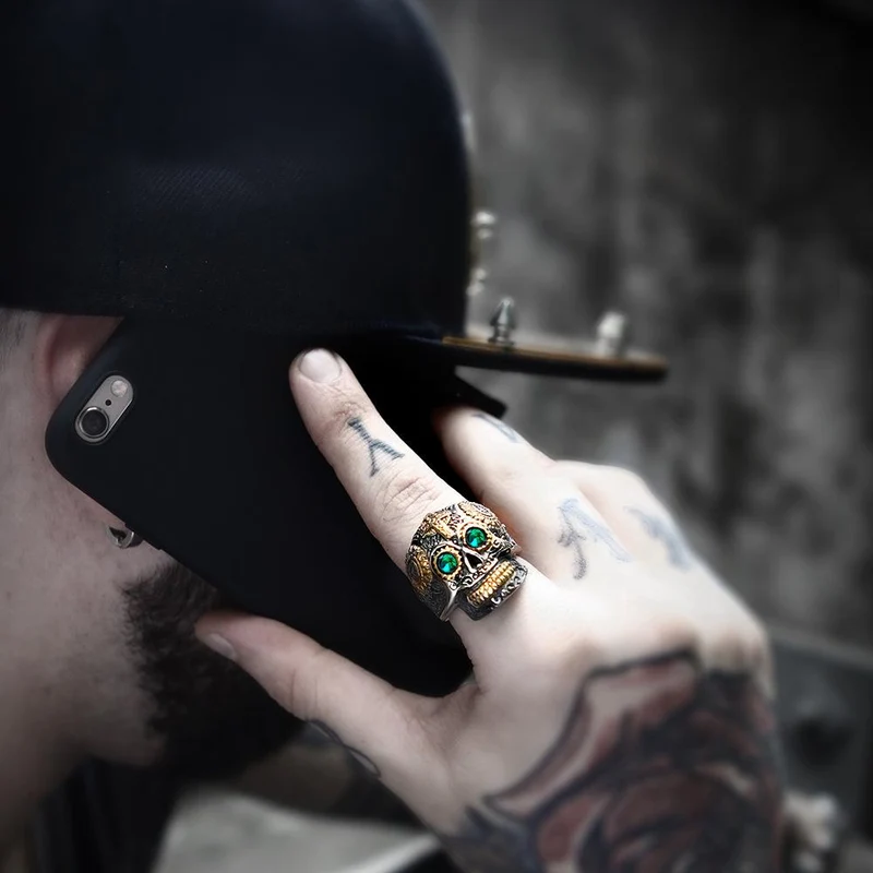Herren Punk Strass Eye Skull Ringe