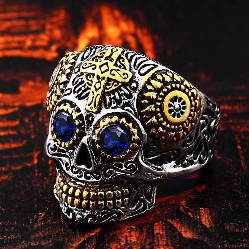 Herren Punk Strass Eye Skull Ringe