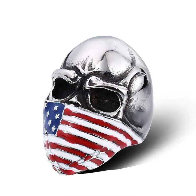 Herren Punk American Flag Schädelringe
