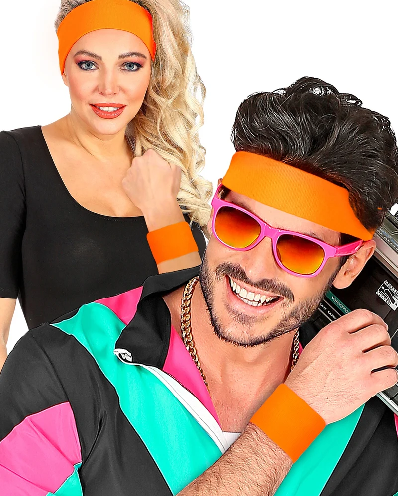 80er Jahre Neonoranges Schweißarmband 2er Set