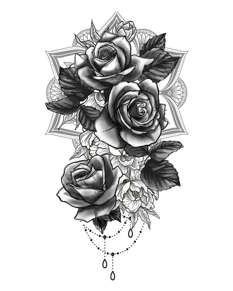 Temporäres Rosen Mandala Tattoo zum Aufkleben