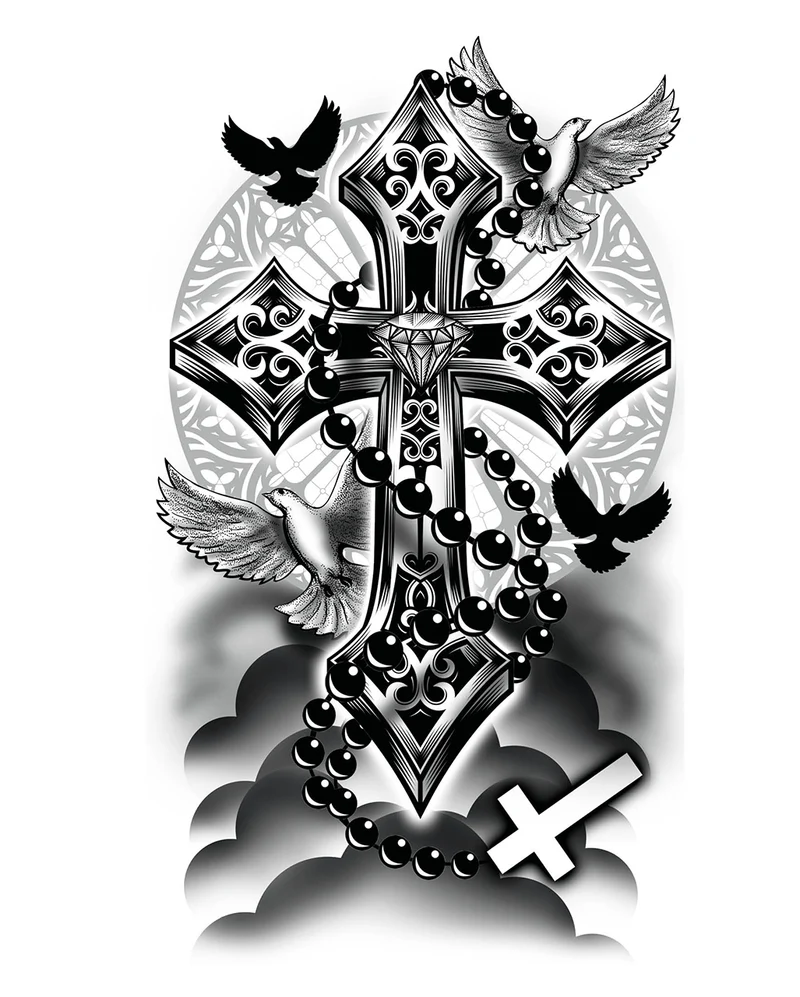 Temporäres Kreuz Rosenkranz Tattoo zum Aufkleben