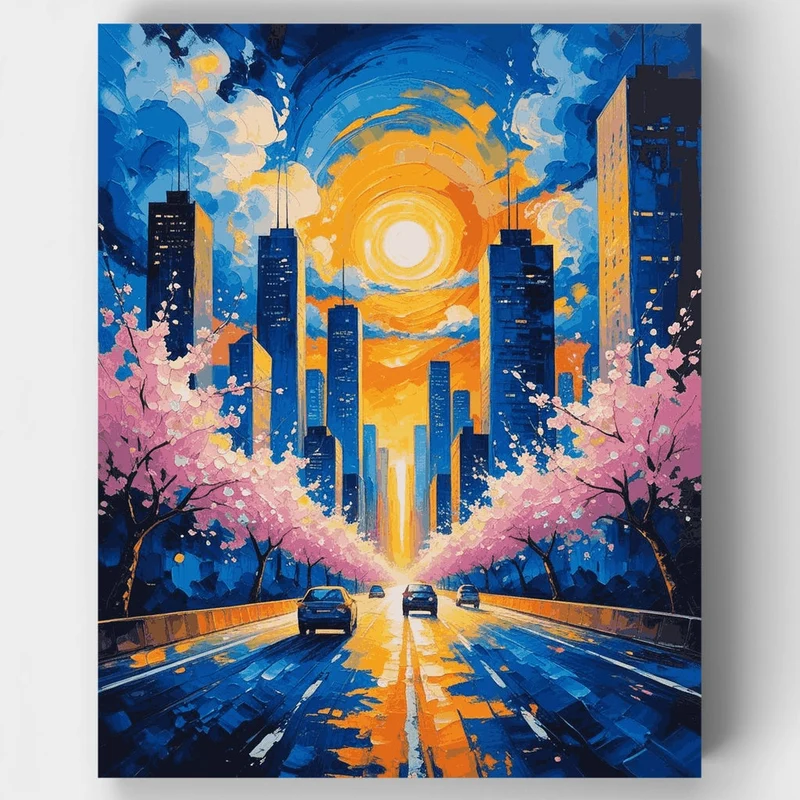 Houston Spring Skyline at Sunset - Paint by Numbers Kit