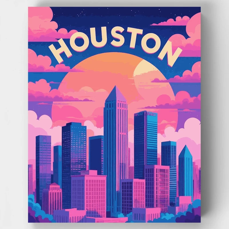 Houston Skyline Sunset - Paint by Numbers Kit
