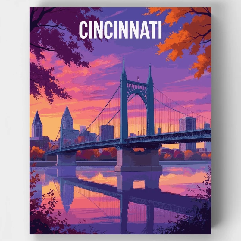 Cincinnati Purple Sunset Bridge - Paint by Numbers Kit