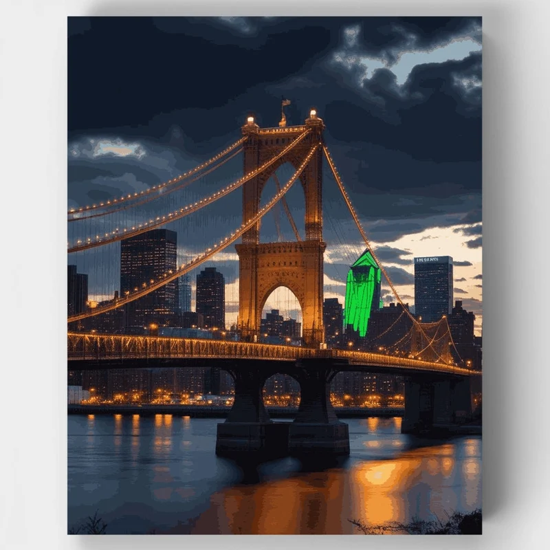 Cincinnati Roebling Bridge Golden Night - Paint by Numbers Kit