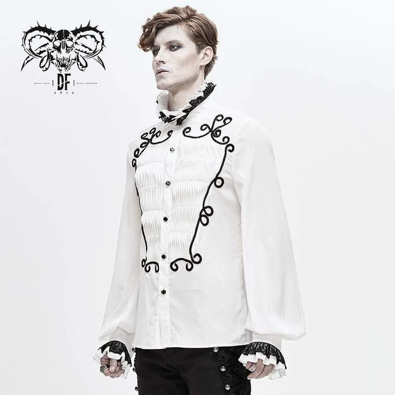Herren Gothic Kontrastfarbe Falbala Kragen Rüschen Puff Ärmel Shirts