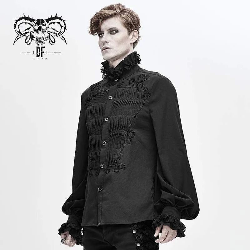 Herren Gothic Falbala Kragen Rüschen Puff Ärmel Shirts