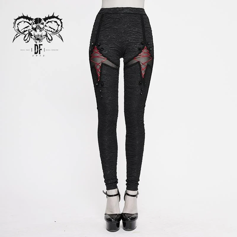 Damen Gothic zerrissene Leggings mit Nieten