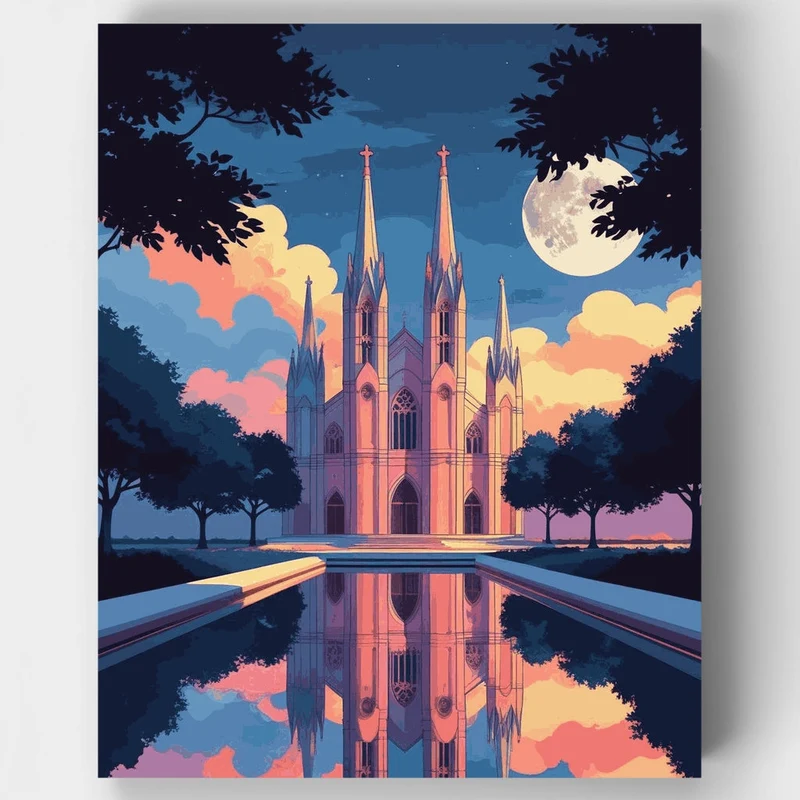 Gothic Cathedral by Moonlight - Paint by Numbers Kit