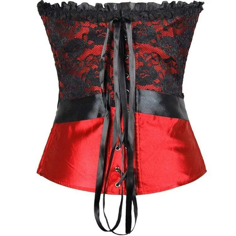 Damen Vintage Floral Mesh Satin Overbust Korsetts