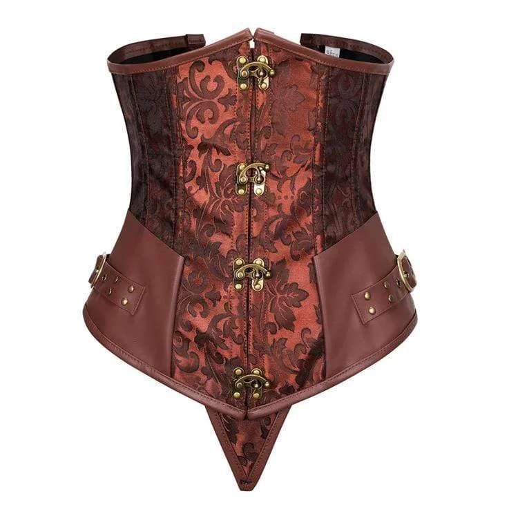 Damen Gothic Jacquard Spleißen Kunstlederketten Overbust Korsetts mit T-Rücken