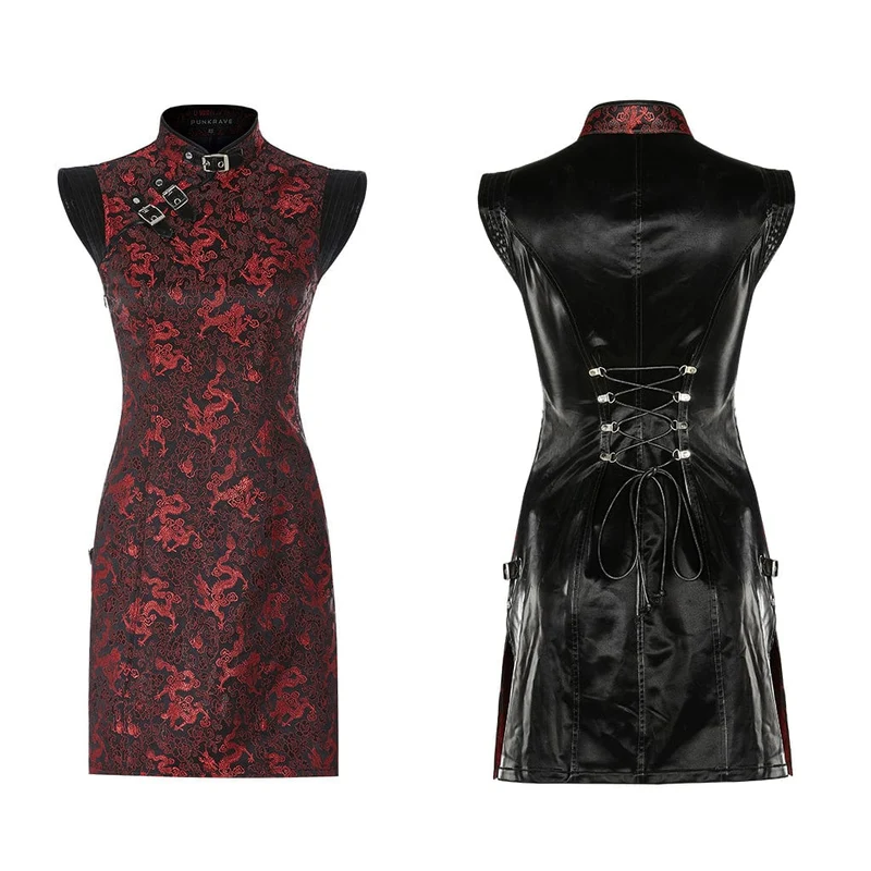 Damen Gothic Buckles Slim Fitted Cheongsam Kleider
