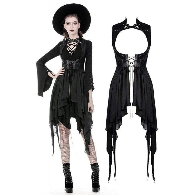 Frauen Punk Chiffon ärmellose ausgehöhlte Brust unregelmäßige Saum Jacken