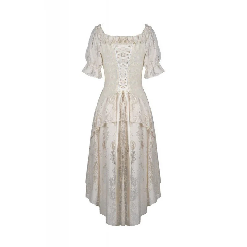 Wunderschönes beigefarbenes Vintage-Kleid mit Rüschen und Raffungen, perfekt für den Schulabschluss.