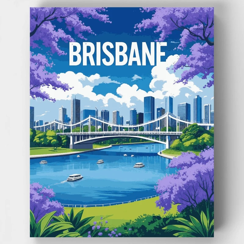 Brisbane Cherry Blossom River Skyline - Paint by Numbers Kit