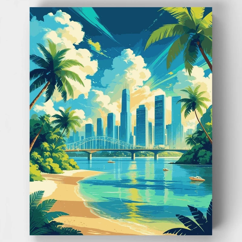 Brisbane Tropical Skyline - Paint by Numbers Kit