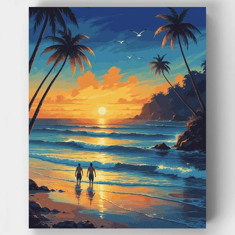 Hawaiian Beach Sunset Stroll - Paint by Numbers Kit