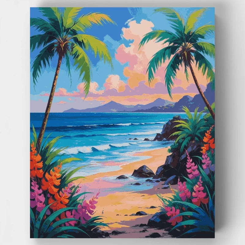 Hawaiian Tropical Beach Cove - Paint by Numbers Kit