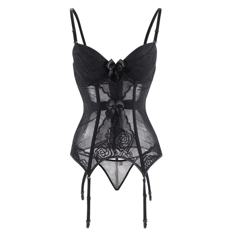 Damen Gothic Lace Splicing Mesh Slip Sheer Overbust Korsetts