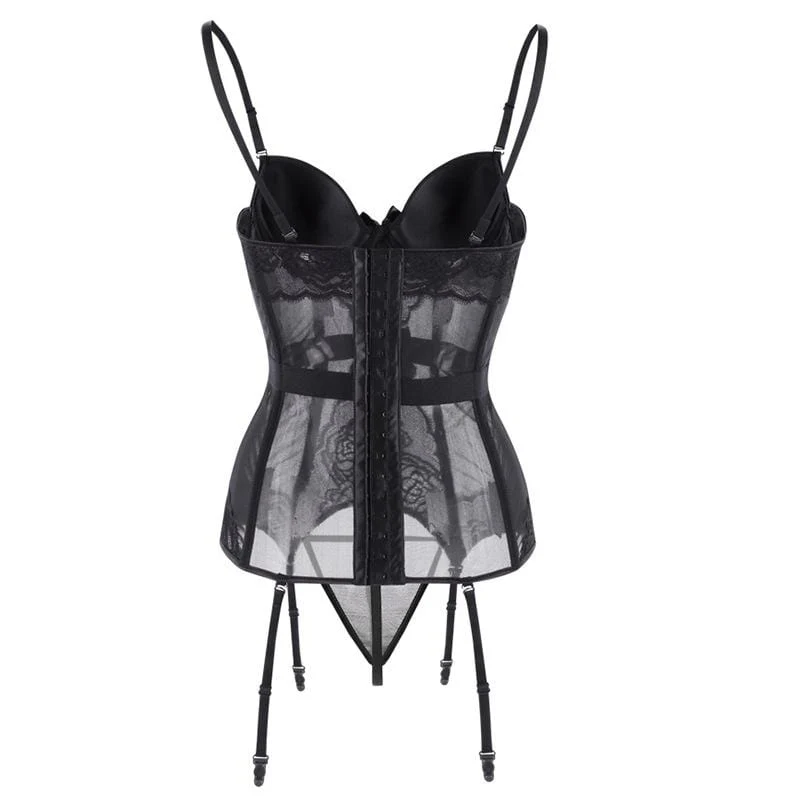 Damen Gothic Lace Splicing Mesh Slip Sheer Overbust Korsetts