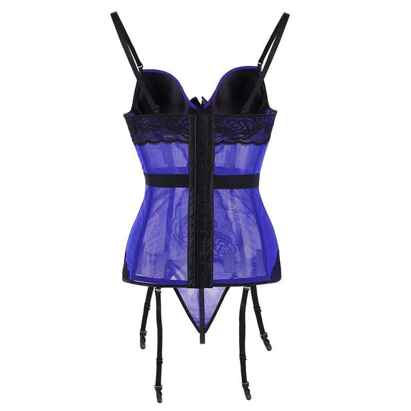 Damen Gothic Lace Splicing Mesh Slip Sheer Overbust Korsetts