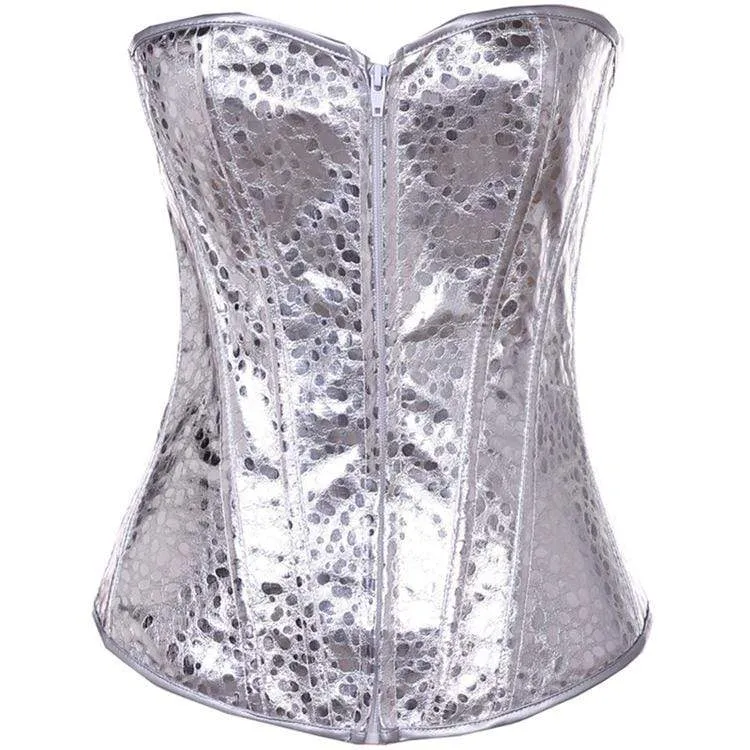 Damen Gothic Pure Color Overbust Korsetts Silber