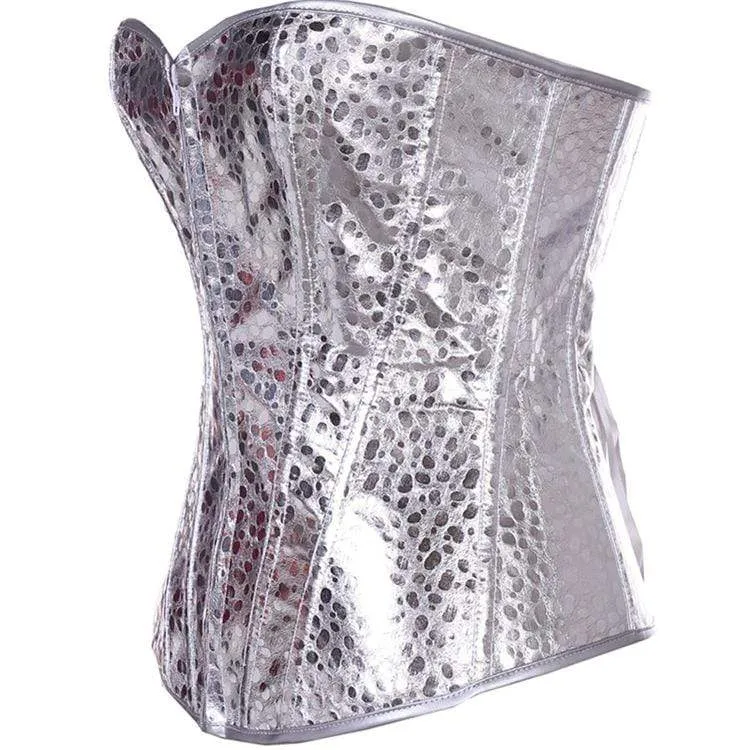 Damen Gothic Pure Color Overbust Korsetts Silber
