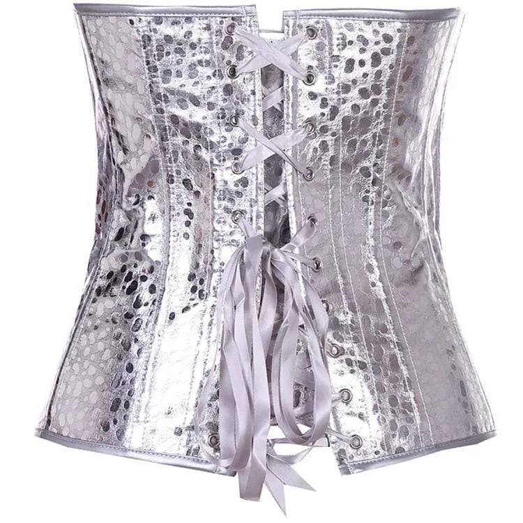 Damen Gothic Pure Color Overbust Korsetts Silber