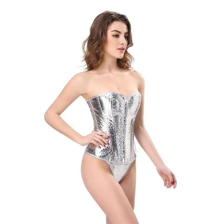 Damen Gothic Pure Color Overbust Korsetts Silber