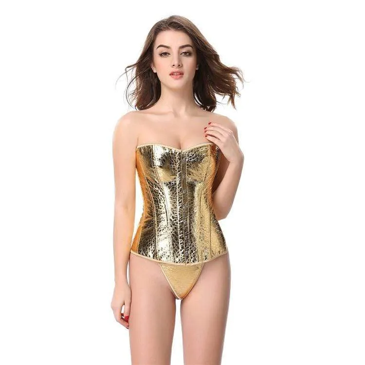 Frauen Gothic Pure Color Overbust Korsetts Golden