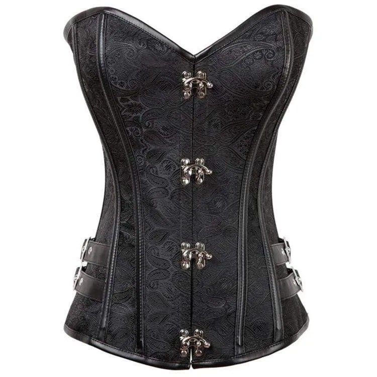 Damen Gothic Jacquard Overbust Korsetts mit T-Rücken