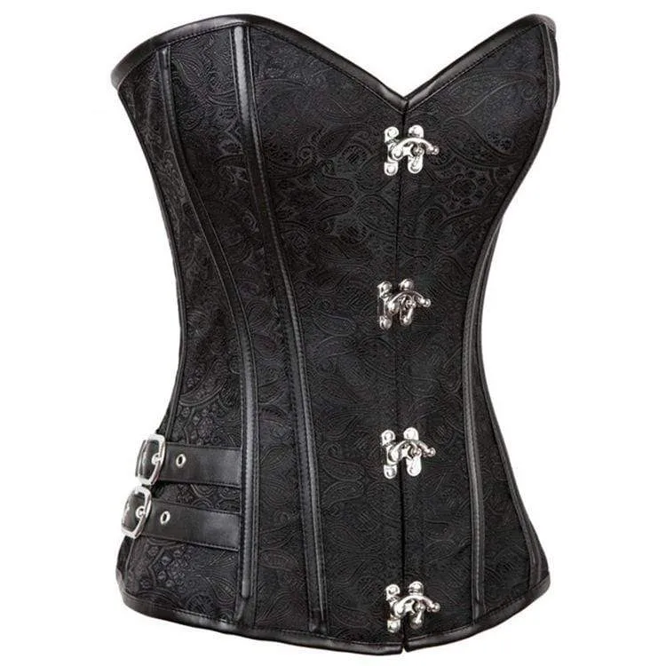 Damen Gothic Jacquard Overbust Korsetts mit T-Rücken