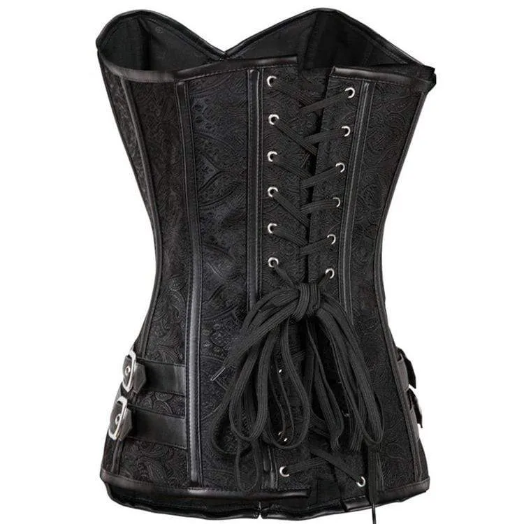 Damen Gothic Jacquard Overbust Korsetts mit T-Rücken