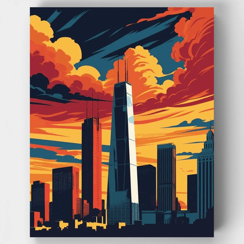Chicago Fiery Skyline Poster - Paint by Numbers Kit