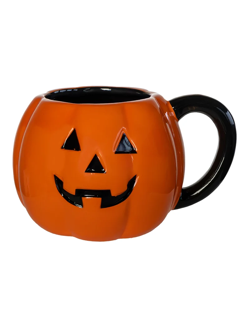 Grinsende Kürbis Tasse mit schwarzem Henkel 500ml