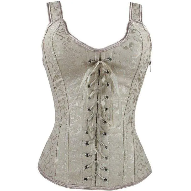 Damen Vintage Jacquard Strappy Overbust Korsetts