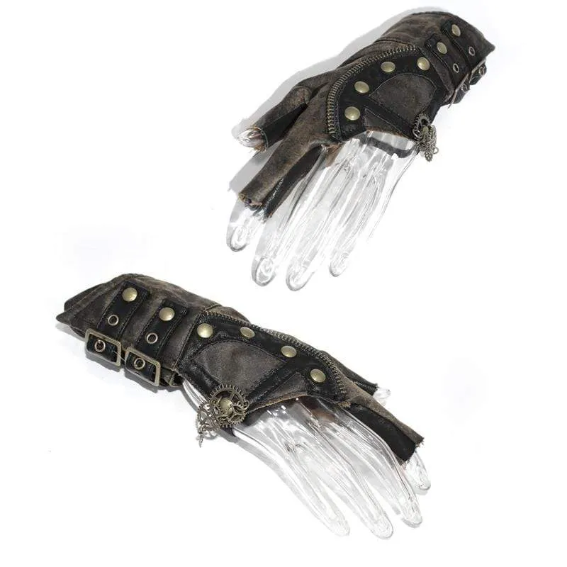 Damen Steampunk Gears Zipper Unregelmäßige Handschuhe