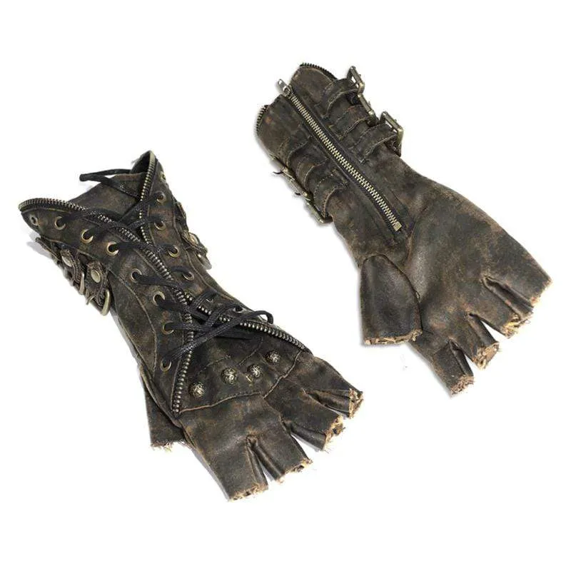 Damen Reißverschluss Gürtel Nieten Kunstleder Handschuhe
