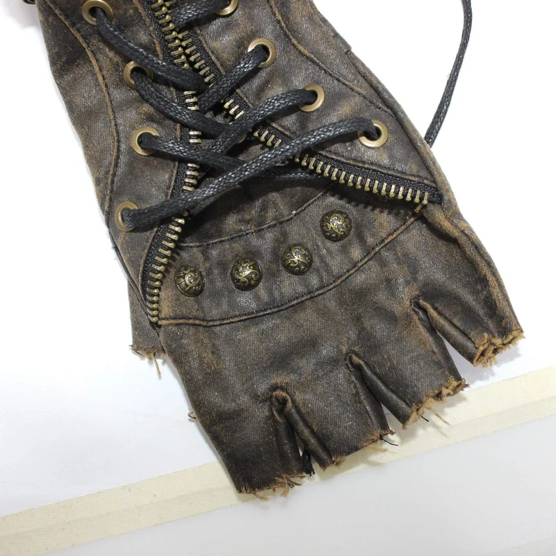 Damen Reißverschluss Gürtel Nieten Kunstleder Handschuhe