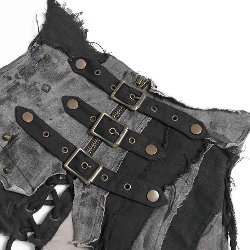 Frauen Punk Gürtel Slim Underbust Korsetts mit zerrissenem Rock