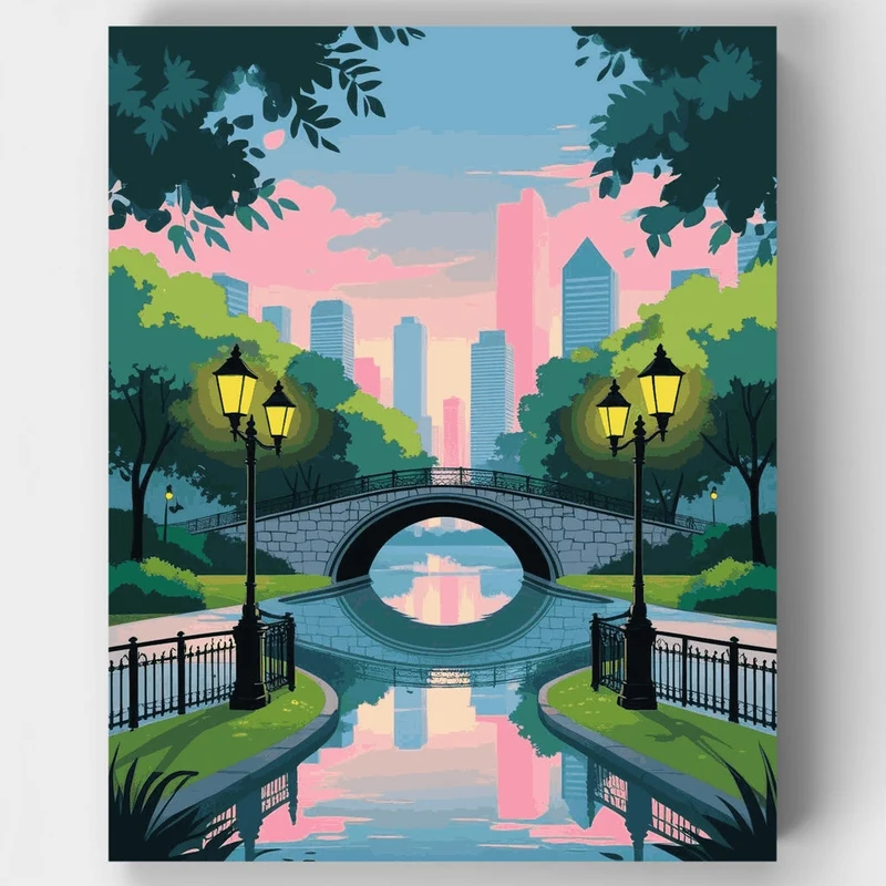 City Park Bridge at Dusk - Paint by Numbers Kit