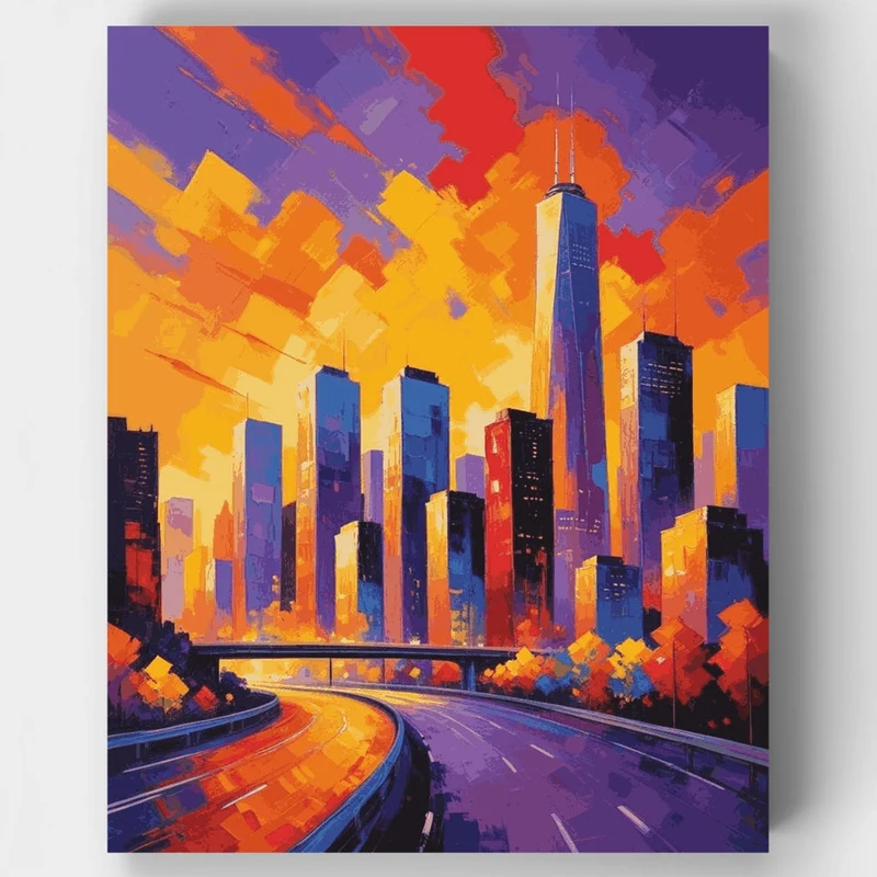 Houston Bold Expressionist Skyline - Paint by Numbers Kit
