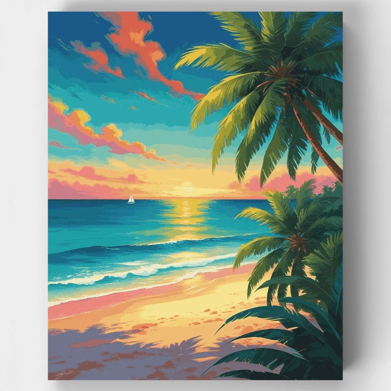 Tropical Beach Sunset - Paint by Numbers Kit