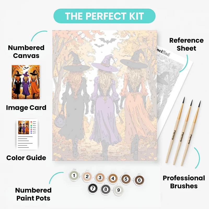 Three Witches in Autumn Forest - Paint by Numbers Kit
