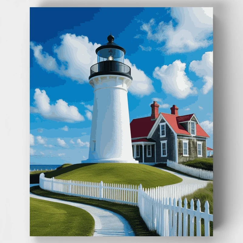 Cape Cod Lighthouse and Keeper's Cottage - Paint by Numbers Kit