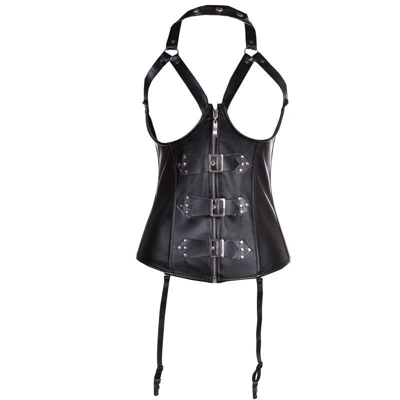 Damenhalfter Schnalle Kunstleder Korsett mit G-String